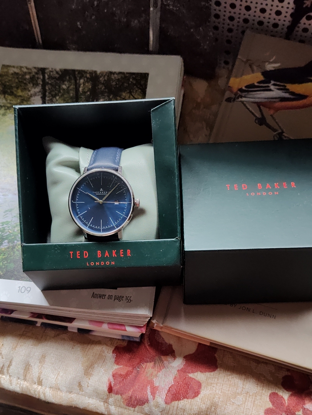 Ted Baker London Navy Blue Dial Silver-Tone Watch with Blue Leather Strap